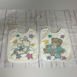 Vintage Janlynn Baby Wares Bibs Lot 2 Cross Stitch Quilted Animals Unfinished